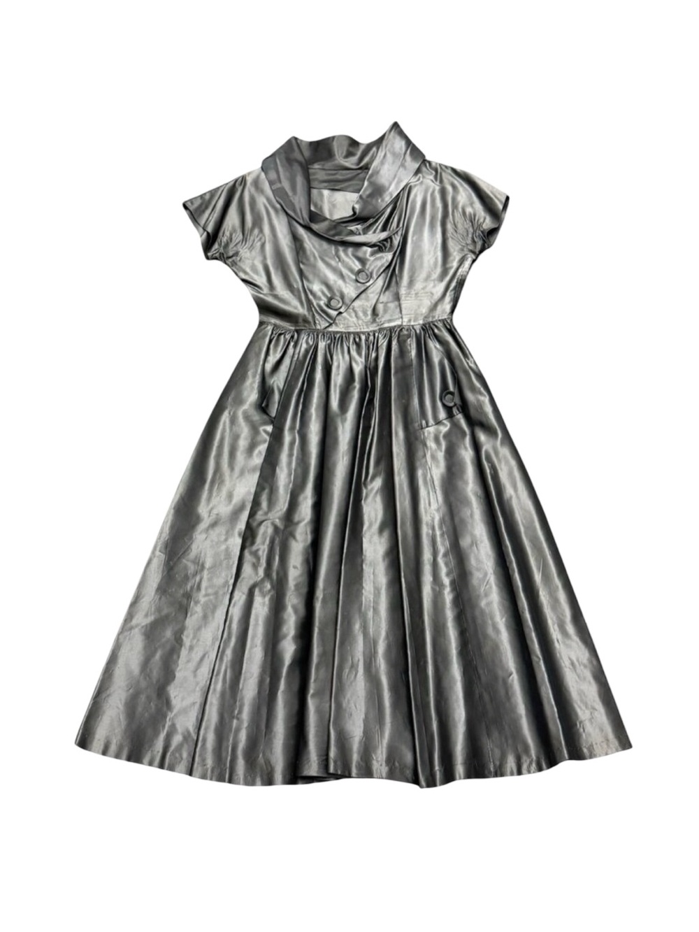 Vintage 1960s Women’s Gray Nylon Full Skirt Dress Mid Century Formal
